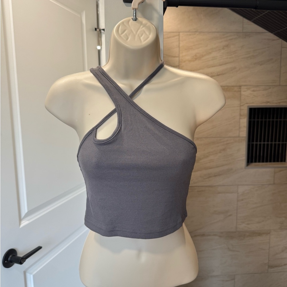 Cider Gray Asymmetrical Crop Top